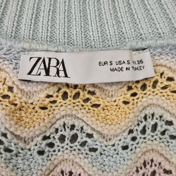 Zara Sweater Vest Womens S Crochet Embroidered Knit Sleeveless Pastel Stripe - Picture 7 of 9